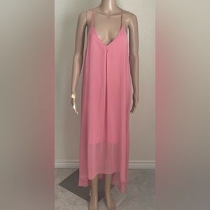 Worn once Alice + and Olivia pink rose sheer maxi midi dress w/liner S racerback